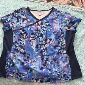 Cherokee Women's Short Sleeve Butterfly Top - Blue and Pink